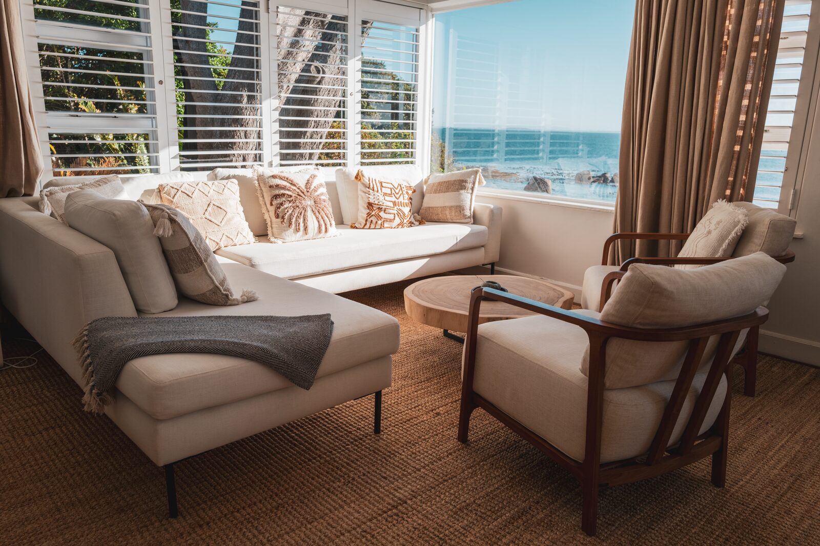 Living room at Palm Rock looking out over False Bay